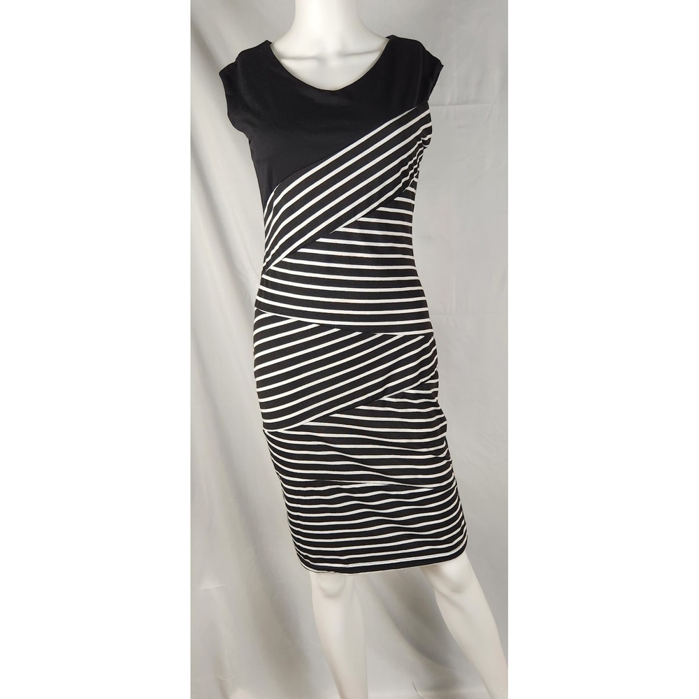 Black & White Y2K Minimalist Bodycon Dress Striped Front, Solid Back S